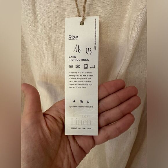 Linen Handmade Studio Aurora Dress Puff Sleeve Sz 16 - Picture 7 of 9